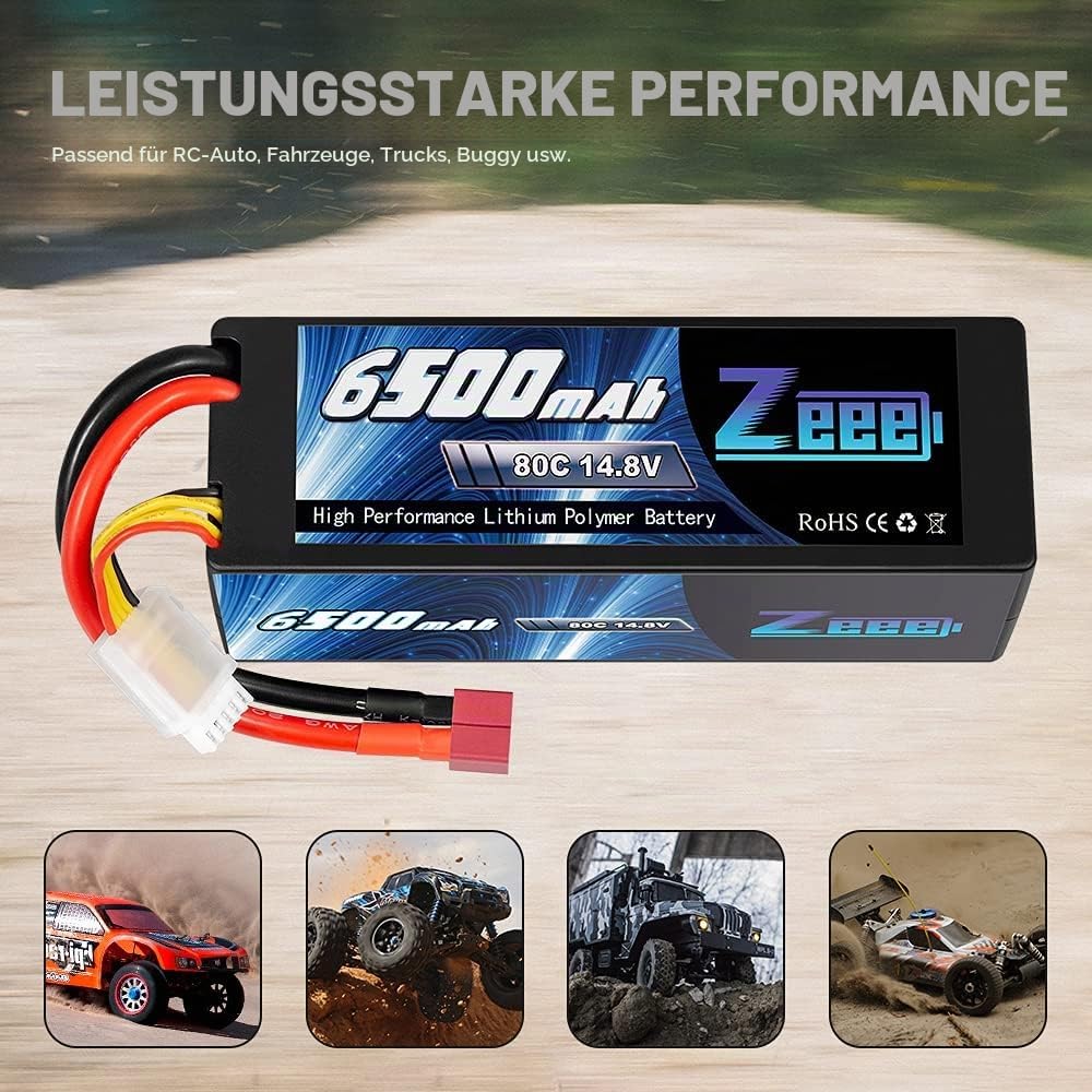 Zeee 4S Lipo Akku 14,8V 80C 6500mAh Hardcase Batterie mit Deans T Stecker für RC Hobby RC Auto RC He