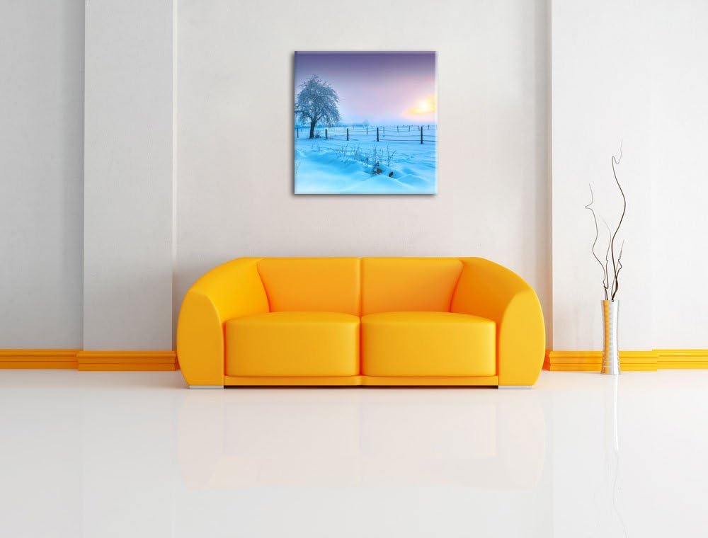 Baum in Winterlandschaft, Format: 70x70 auf Leinwand, XXL riesige Bilder fertig gerahmt mit Keilrahm