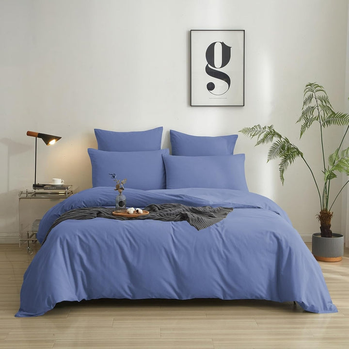 Luowei Bettwäsche 155x220 3 Teilig Blau Einfarbig Uni weich und leicht 110g/m² Renforcé Mikrofaser 1