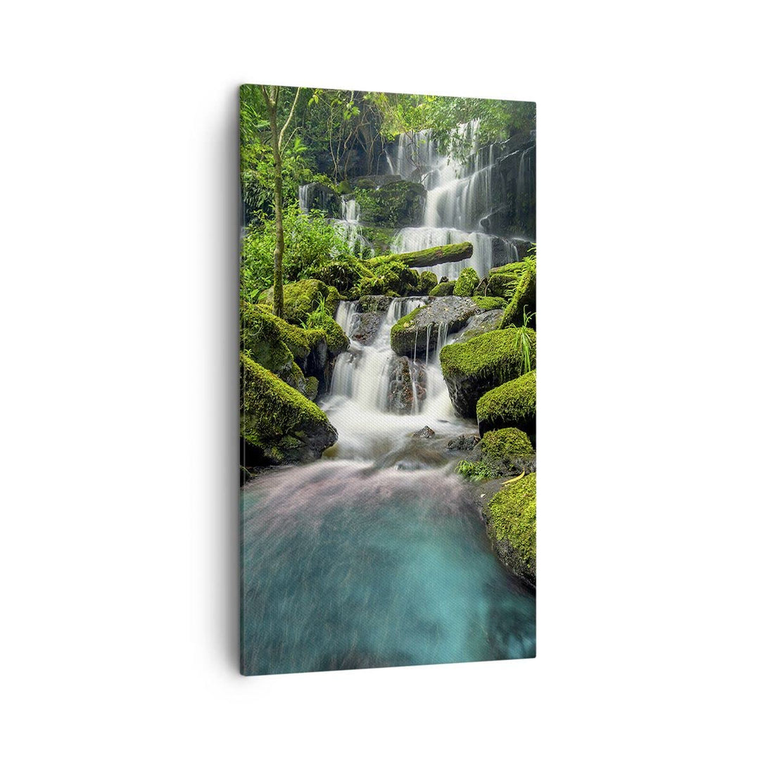 Bilder auf Leinwand Park Wasserfall Wasser Leinwandbild mit Rahmen 45x80cm Wandbilder Dekoration Woh
