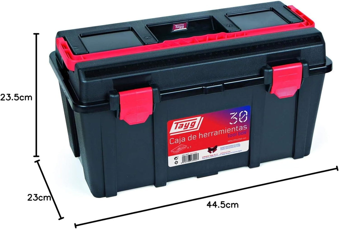 Tayg 130007 Werkzeugkasten aus Kunststoff Nr.30, schwarz, 445 x 235 x 230 mm Werkzeugkasten 30, Werk