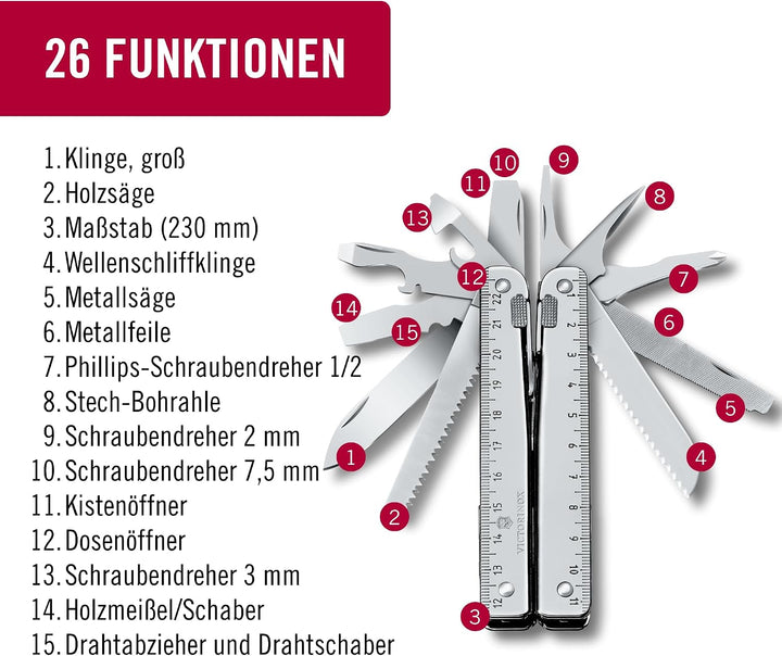 Victorinox, Multifunktionstool, SwissTool, Taschen Werkzeug, Funktionen, Kombi-Spitzzange, Feststell