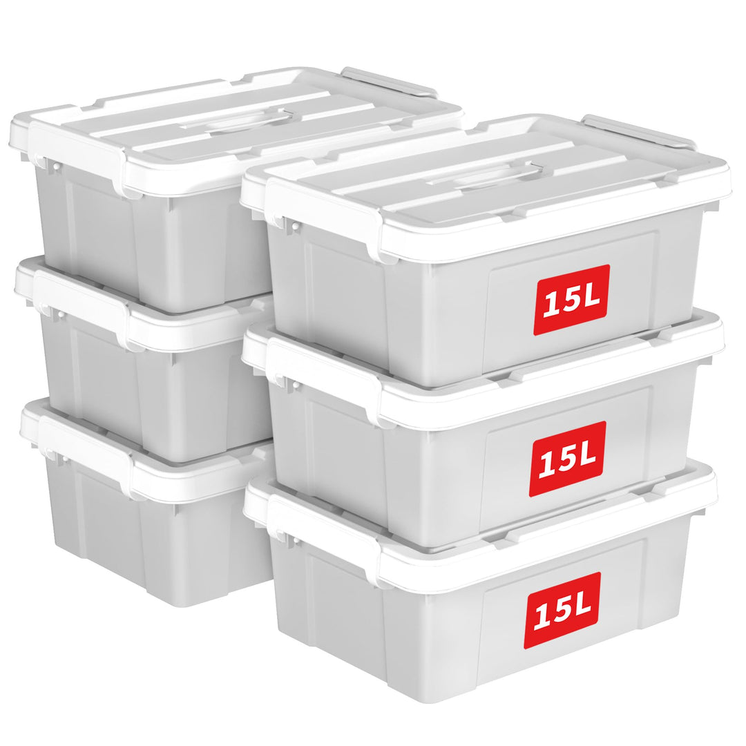 Cetomo 15 l x 6 Kunststoff-Aufbewahrungsbox, Tragetasche, Organisationsbehälter mit robustem Deckel