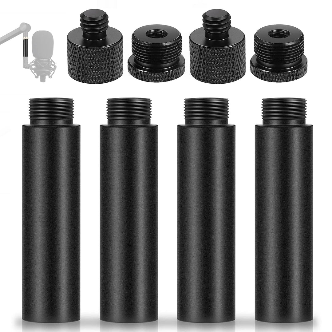 4 Mikrofonverlängerungsrohre und 4 Mikrofongewindeadapter (3/8 Buchse auf 5/8 Stecker und 5/8 Buchse