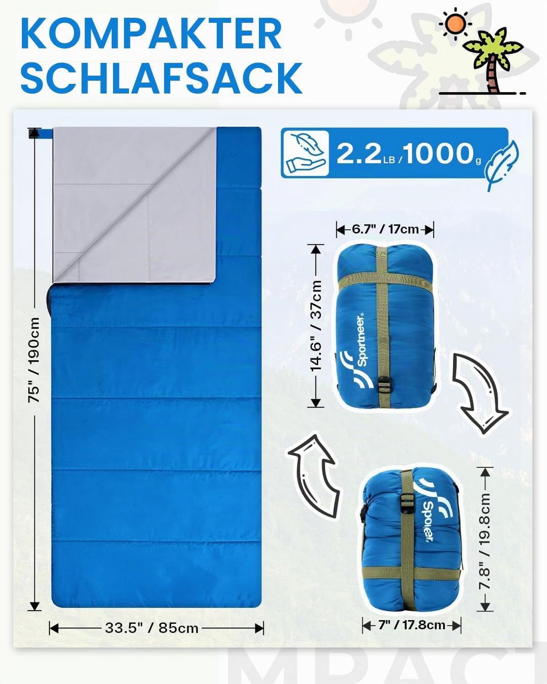 Schlafsack Sommer Schläfsack: Sportneer Warmes Sommer Schlafsacke Tragbar Leicht Wasserdicht Sleepin