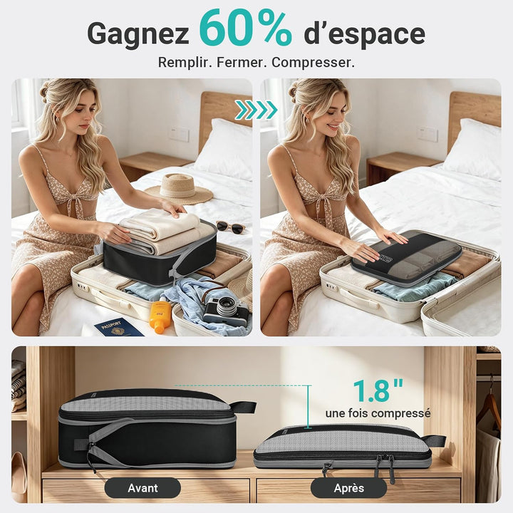 Koffer Organizer mit Kompression, 8 Stück Packing Cubes für Koffer und Rucksack – wasserabweisende P