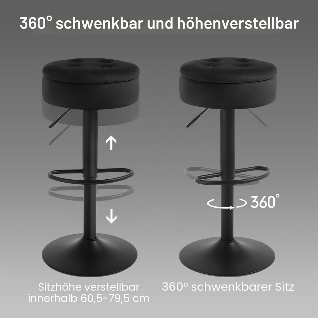 WOLTU Barhocker 2er Set, Sitzhocker mit Stauraum, Hocker höhenverstellbar 360° drehbar, Drehhocker f