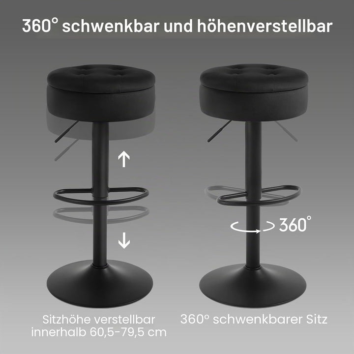 WOLTU Barhocker 2er Set, Sitzhocker mit Stauraum, Hocker höhenverstellbar 360° drehbar, Drehhocker f