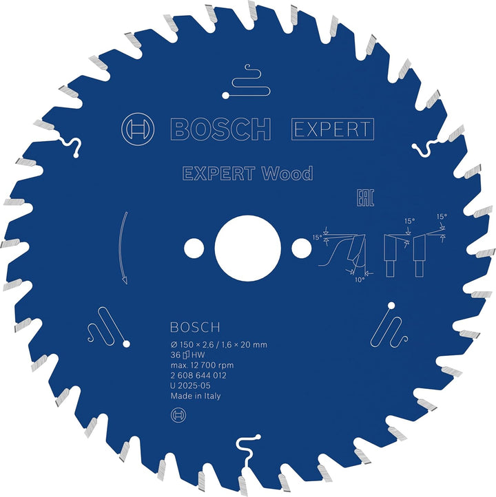 Bosch Professional 1x Kreissägeblatt Expert for Wood (Holz, Sägeblatt Ø 150 x 20 x 2,6 mm, 36 Zähne,