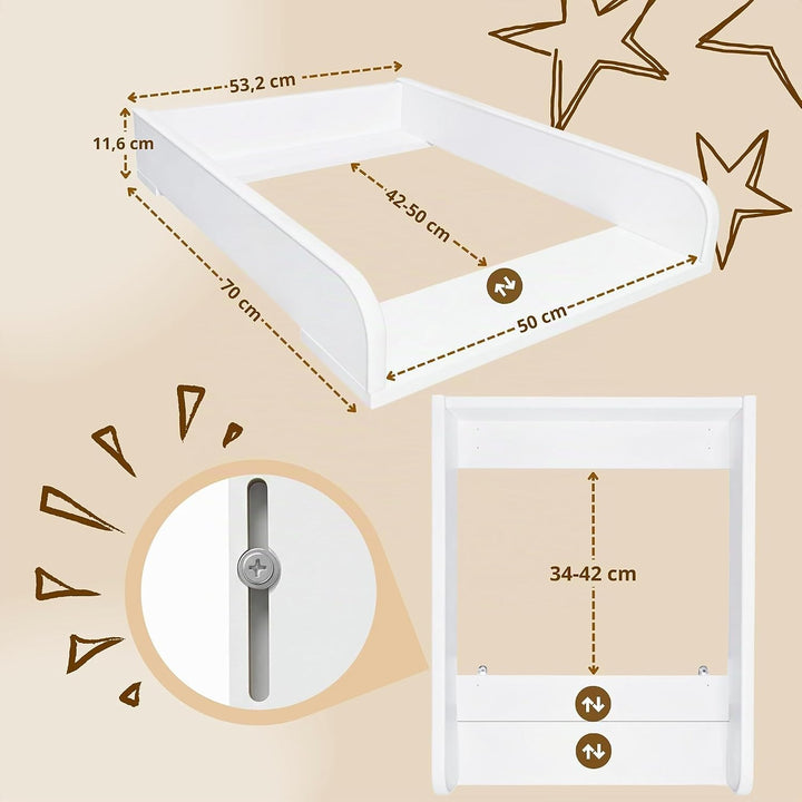 Wickeltischaufsatz für Kommode ausziehbar verstellbar 34–50 cm für verschiedene Kommoden, Wickelkomm
