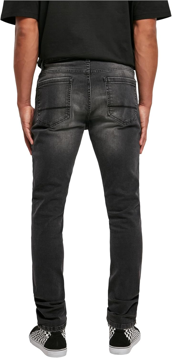 Urban Classics Herren Slim Fit Zip Jeans Hose 29W / 32L Real Black Washed, 29W / 32L Real Black Wash