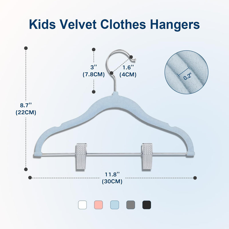Wellong Baby-Kleiderbügel mit Clips, 14 Stück KinderKleiderbügel aus Samt, Strapazierfähige Kleiderb