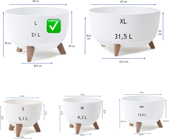 MELTOM Blumentopf Schale mit Füssen Einsatz Kräutertopf Übertopf Pflanzschale Eco Recycled (Weiss, L