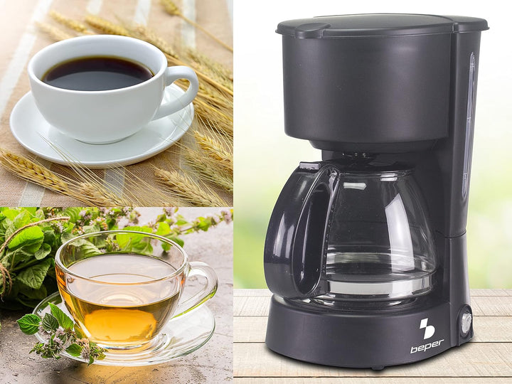 BEPER BC.060 Black Drip Coffee Maker, 6 Cups, Drip, Negro, Onesize, BC.060/BK 600 ml, 600 ml