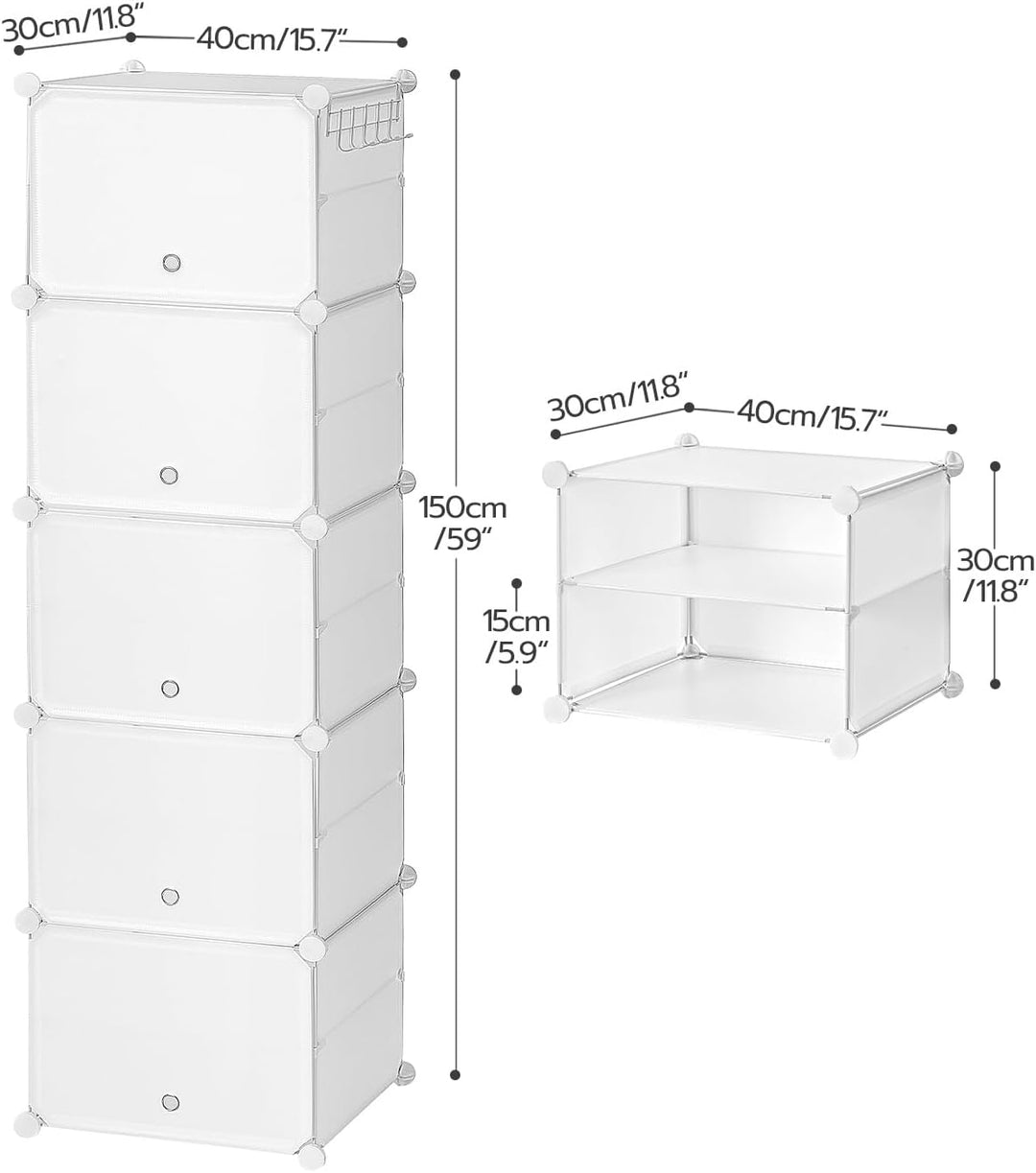 HOOBRO Schuhregal mit 10 Ebenen, Schmal Schuhschrank, Schuh-Organizer, mit Türen, Kunststoff, DIY St