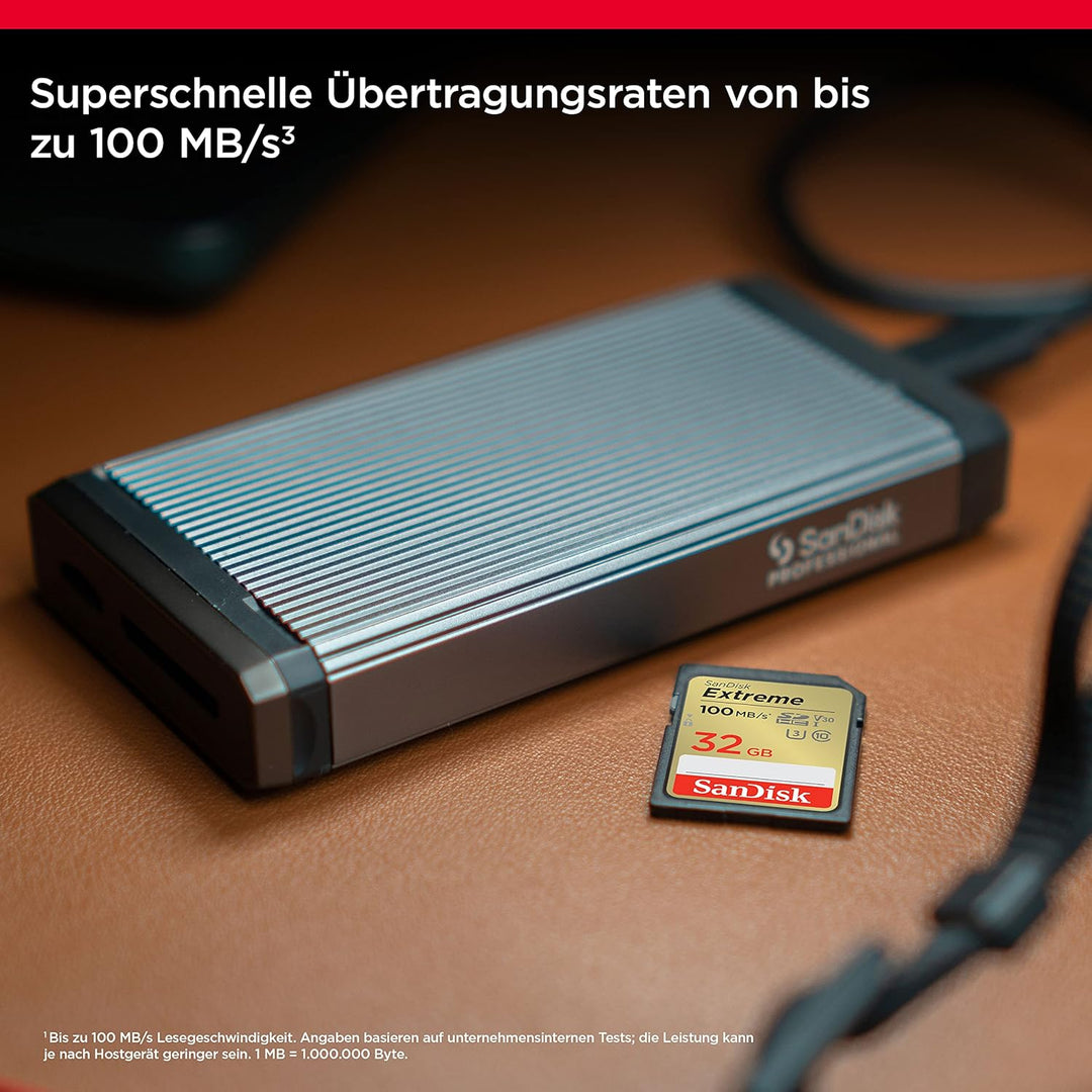 SanDisk Extreme SDHC UHS-I Speicherkarte 32 GB (V30, 100 MB/s Übertragung, U3, 4K UHD Videos, wasser