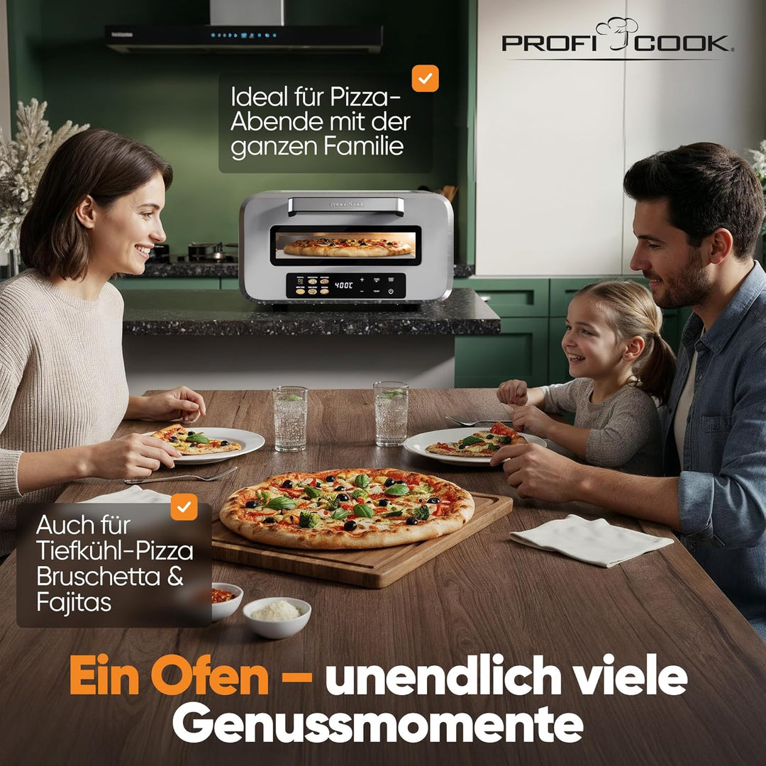 ProfiCook® Pizzaofen elektrisch | 400°C | echter Pizzastein | inkl. Pizzaheber | variable Zeit und T