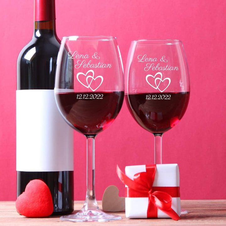 4you DESIGN Leonardo Weinglas mit Gravur XL ‚Wunschname Herz`630ml I Geschenk für Hochzeitspaare, El