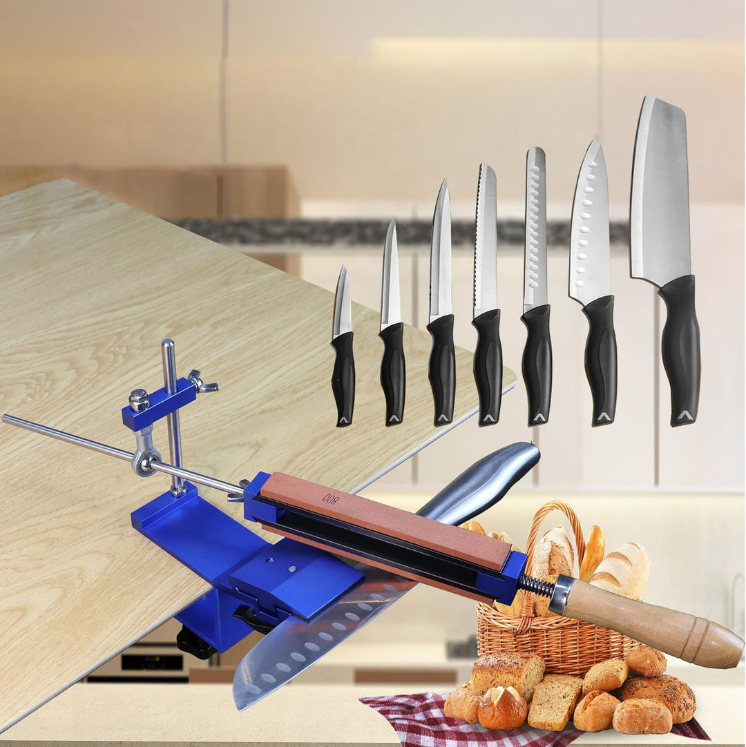 Knife Sharpener mit 8 Schleifsteine, TOOSOAR Messerschärfer Profi, Festwinkel Messer Schleifgerät fü