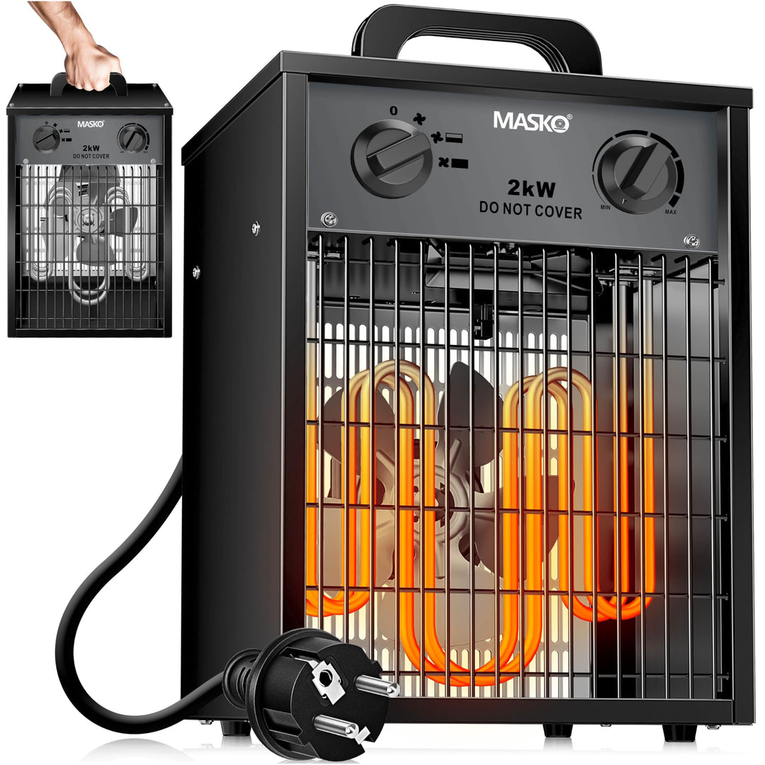 MASKO® Elektroheizer Heizlüfter Bauheizer 2 KW mit integriertem Thermostat elektrisch Heizgerät 2000