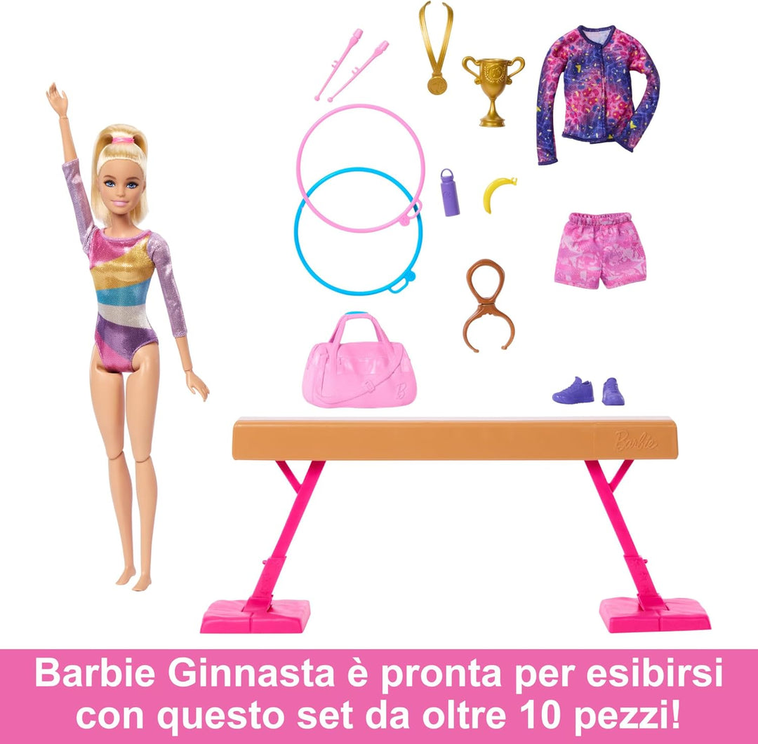 BARBIE Turnspass -Spielset mit Schwebebalken und über 10 thematisch passenden Teilen für siegreiche