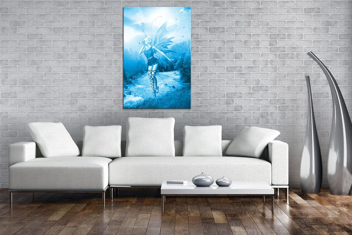 deyoli mystische Elfe Format: 100x70 Effekt: Monocrome Blau als Leinwandbild, Motiv fertig gerahmt a
