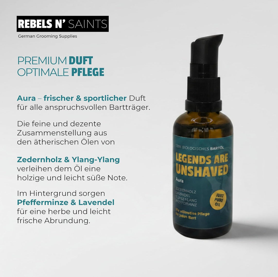 REBELS N' SAINTS Bartöl Aura - 100% natürlich - Pflegt Bart und Haut - Made in Germany - 50 ml Zeder