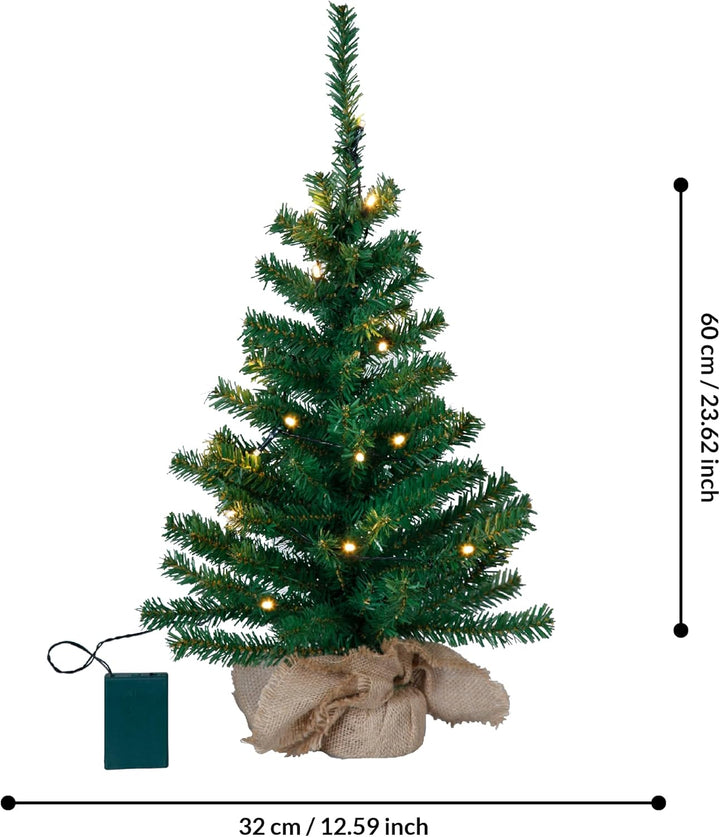 EGLO künstlicher Weihnachtsbaum 60 cm für innen, Deko-Tannenbaum mit LED-Beleuchtung warmweiss und T