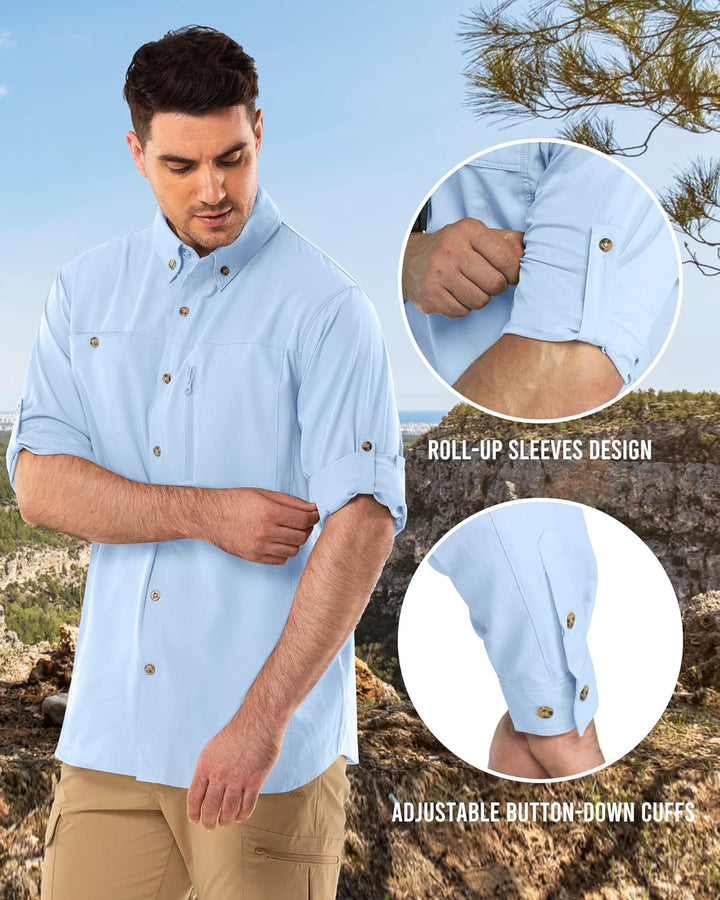 Outdoor Ventures Hemd Herren Safari UPF50+ UV Schutz Langarm Wanderhemd Outdoorhemd Funktionshemd At