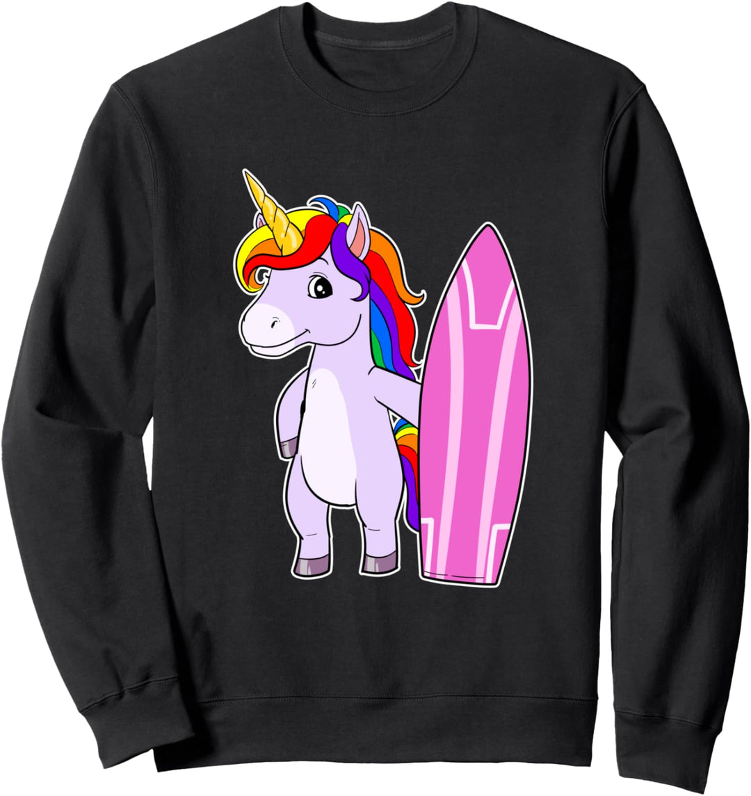 Lustiges Einhorn Surfer Surfbrett Surfende Einhörner Sweatshirt