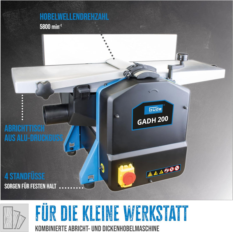 Güde 55440 Abricht- & Dickenhobel GADH 200 (Abrichttische aus Alu-Druckguss, Hobelwellenschutz, Über