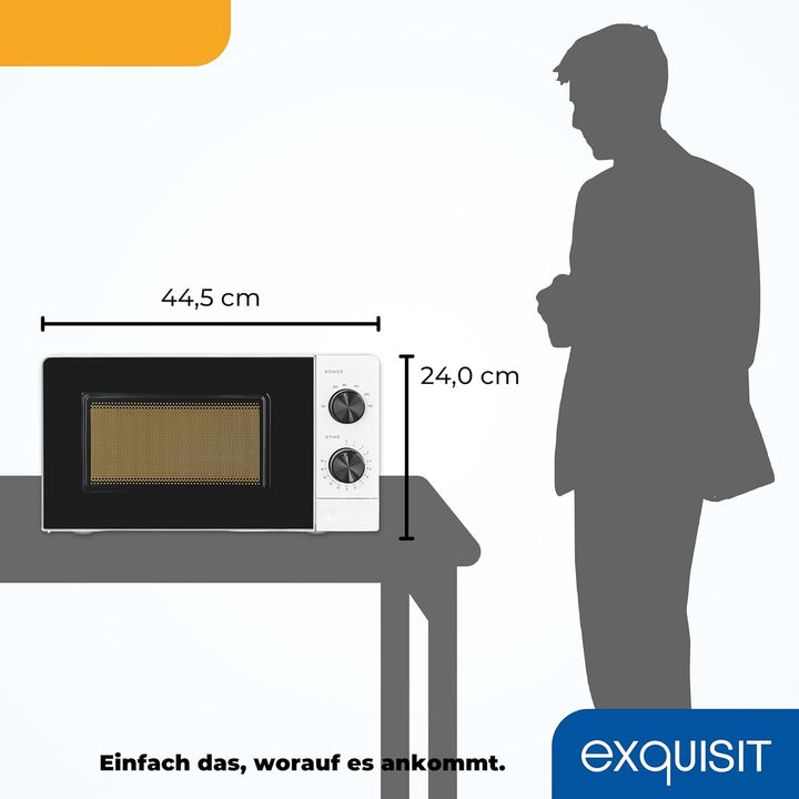 Exquisit Mikrowelle 20L, 700 Watt, 24,5cm Drehteller, 5 Leistungsstufen, Timer, Auftaufunktion, 2 Dr