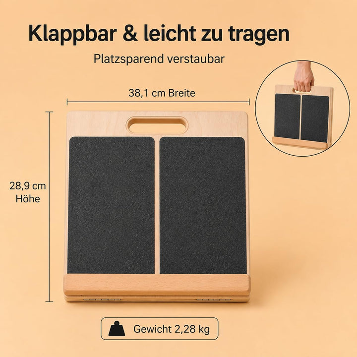 DULCE DOM Schrägbrett Holz Verstellbar, Professioneller Wadendehner mit Tragegriff, Klappbares Mobil