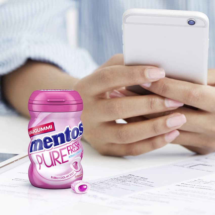 Mentos Kaugummi Pure Fresh Bubble Cool, 6 Boxen zuckerfreie Chewing Gum Dragees mit Frucht-Geschmack