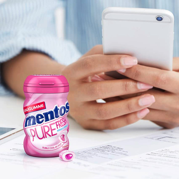 Mentos Kaugummi Pure Fresh Bubble Cool, 6 Boxen zuckerfreie Chewing Gum Dragees mit Frucht-Geschmack