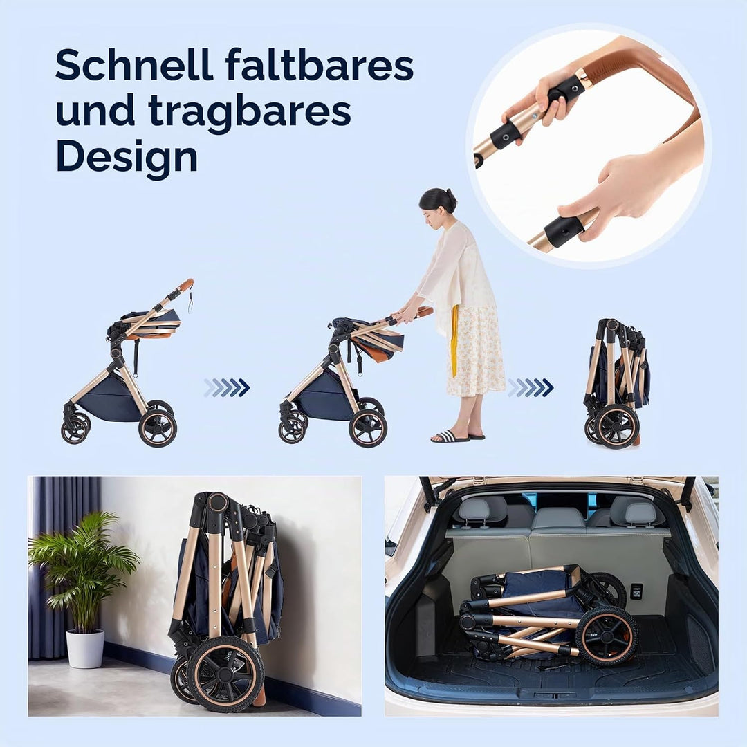 Gcarebb 3 in 1 Kinderwagen Reisesystem Mit Isofix Base, Buggy Mit Auto Babyschale, Mit Höhenverstell
