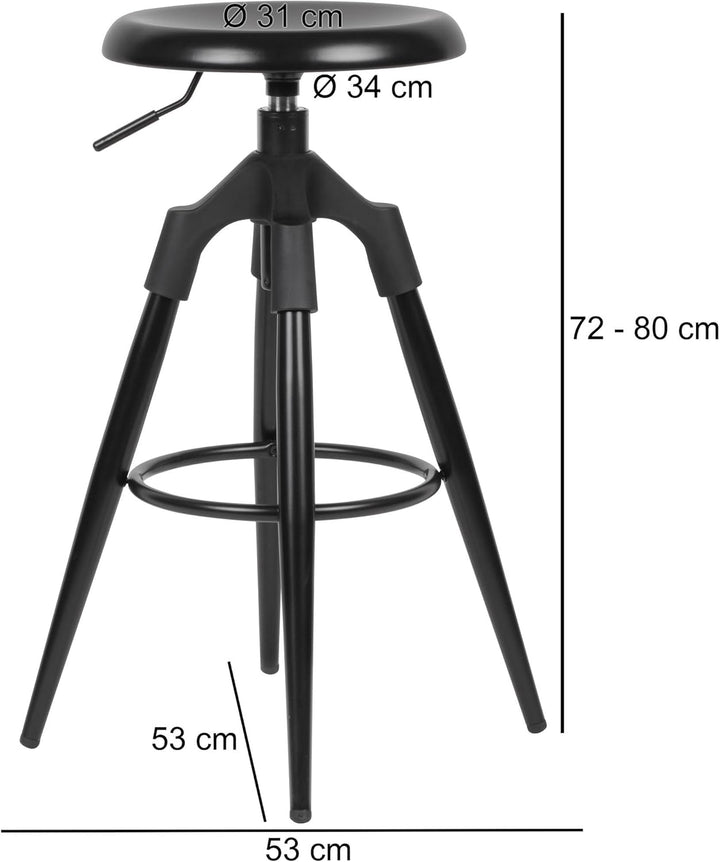 FineBuy Barhocker Metall 72-80 cm | Design Barstuhl 100 kg Maximalbelastbarkeit | Tresenhocker Indus