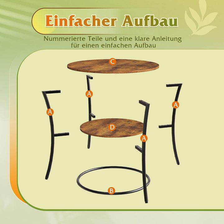 WLIVE Beistelltisch Rund, 2-Stufiger Couchtisch Klein mit Ablagefach, Metallrahmen, Runder Nachttisc
