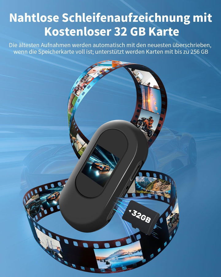 Action Cam, 32GB Mini Sportkamera mit Bildschirm 120°, Helmkamera Motorrad Körperkamera HD 1080P, Tr