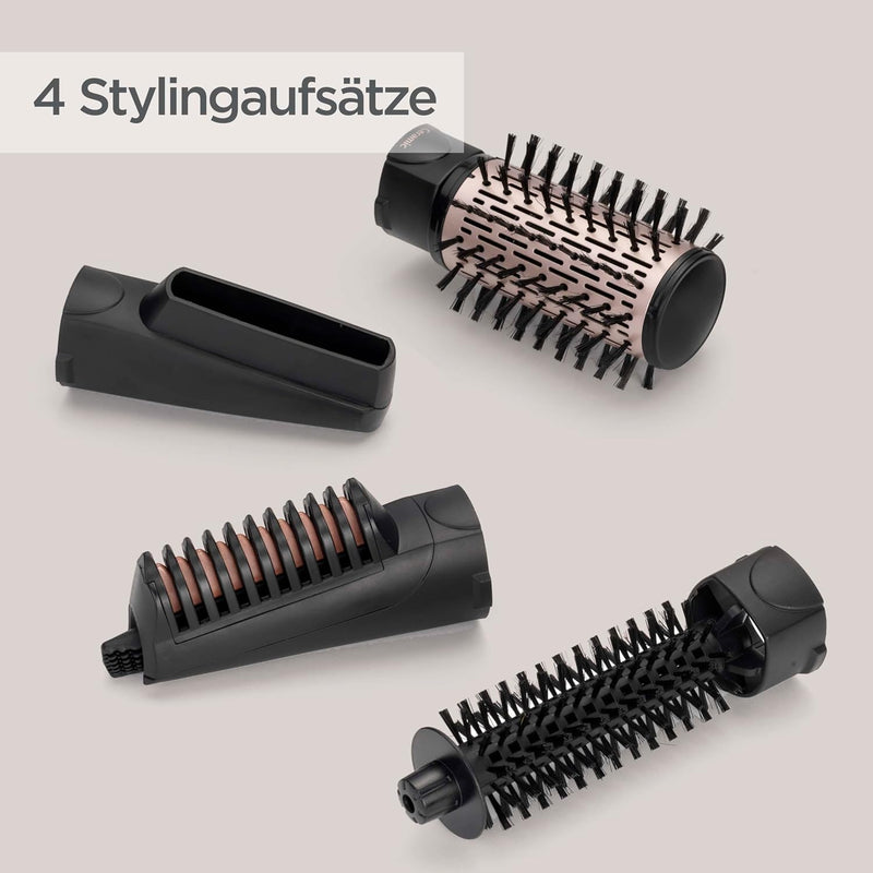 BaByliss rotierende Warmluftbürste mit 1000 Watt und 4 Aufsätzen zum Trocknen, Glätten, Formen und f