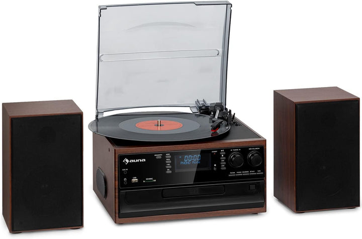 Auna Plattenspieler für Schallplatten, Plattenspieler mit Lautsprecher, CD-Player, USB & DAB Radio,
