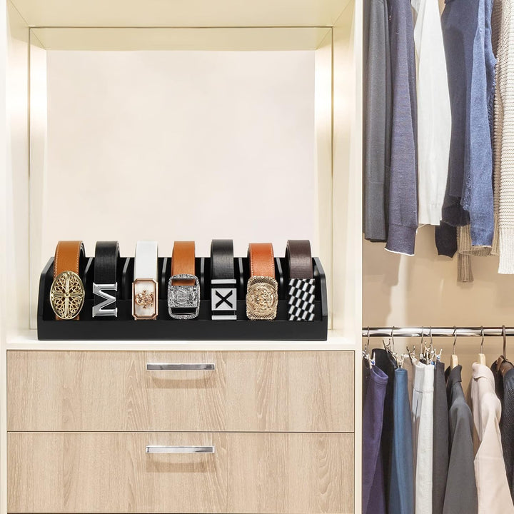 B4Life Gürtel Aufbewahrung, 7 Fächer Gürtelhalter für Herren, Bambus-Gürtel-Display-Rack für Schrank