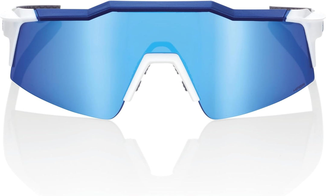 100% GAFAS Speedraft SL - Matt Weiss/Metallic Blau - Hiper Blue Multilayer Mirror Linsen