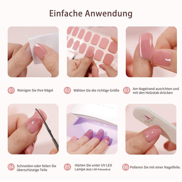 DANNI &amp; TONI Halb ausgehärtete Gel Nagelfolien (Desert Rose) Braun Verlauf Goldprägung Goldfolie Glä
