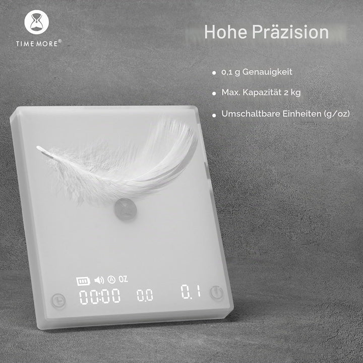 TIMEMORE Black Mirror Mini, digitale Kaffeewaage mit Timer, 2 kg/0,1 g, Durchflussrate-Funktion, kom