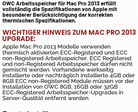 OWC - 16GB Memory Upgrade Modul - PC14900 DDR3 ECC-R 1866MHz DIMM für Mac Pro Late 2013 Modelle 16 G