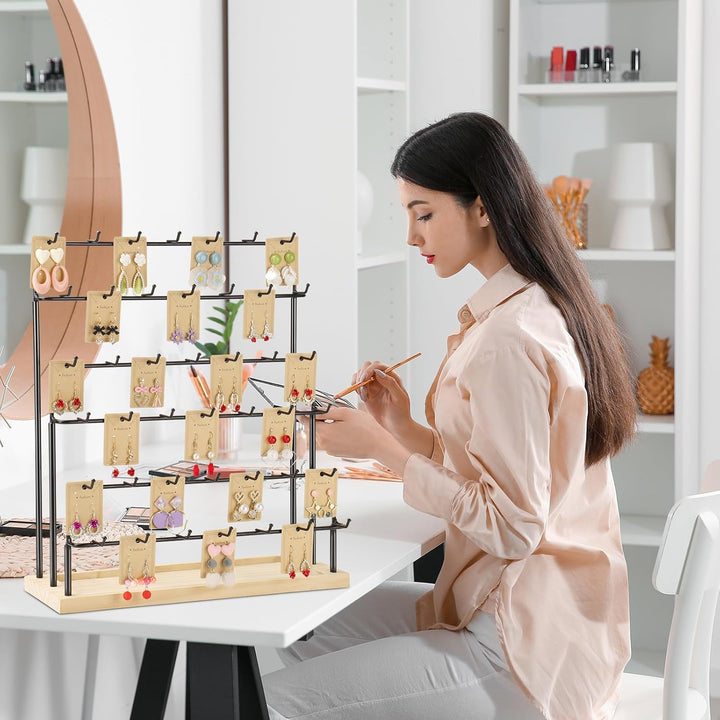 Ohrring-Display für Händler, 6 Etagen, 42 Haken, Holz, Ohrring-Präsentationsständer für Ohrringe, Ha