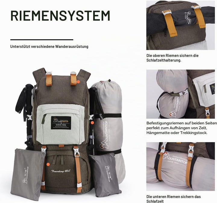 Mountaintop 40L Wanderrucksack Herren Damen mit Regenhülle für Reisen 40 Liter Braun, 40 Liter Braun