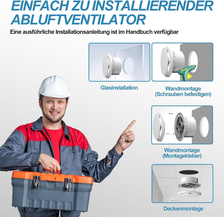 SBONNI Badlüfter 100mm, 12W Leiser Abluftventilator, 130m³/h Starker Lüftung Wandventilator, Geräusc
