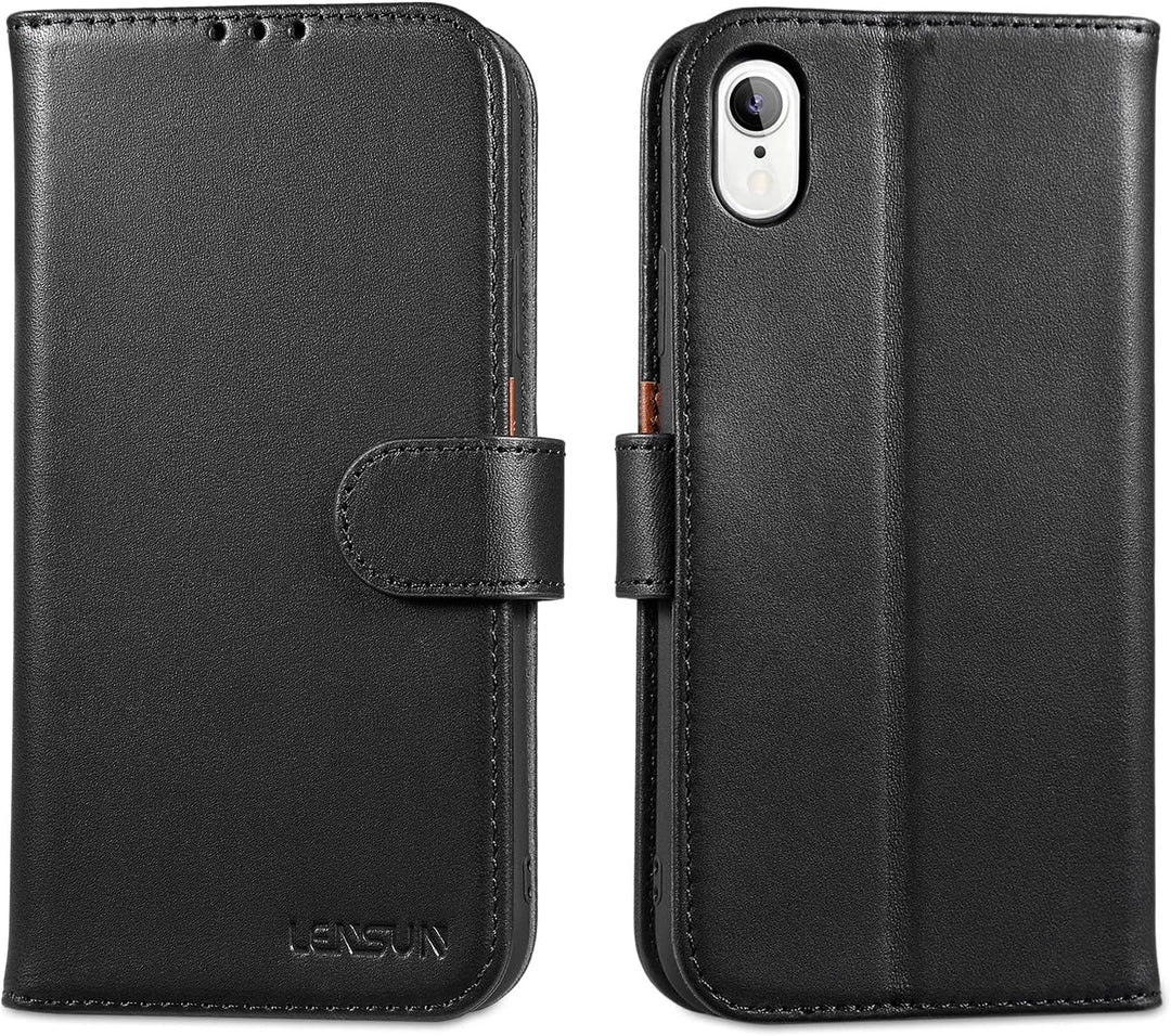 LENSUN Echtleder Hülle für iPhone XR, Handyhülle [Echtes Leder][Magnetverschluss][RFID Schutz] Handy